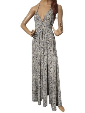 Backless Halter Maxi Dress in Blue Paisley